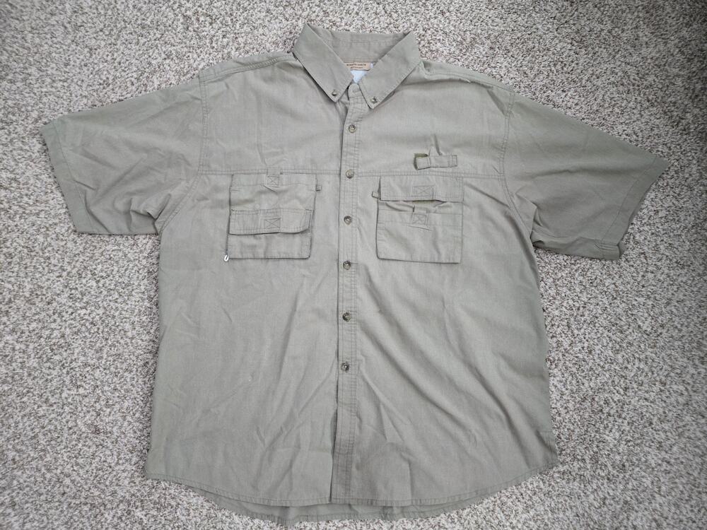 RUGGED EARTH OUTFITTERS Mens XXL Tan Khaki Fishing Shirt Outdoor Button Up Vents
